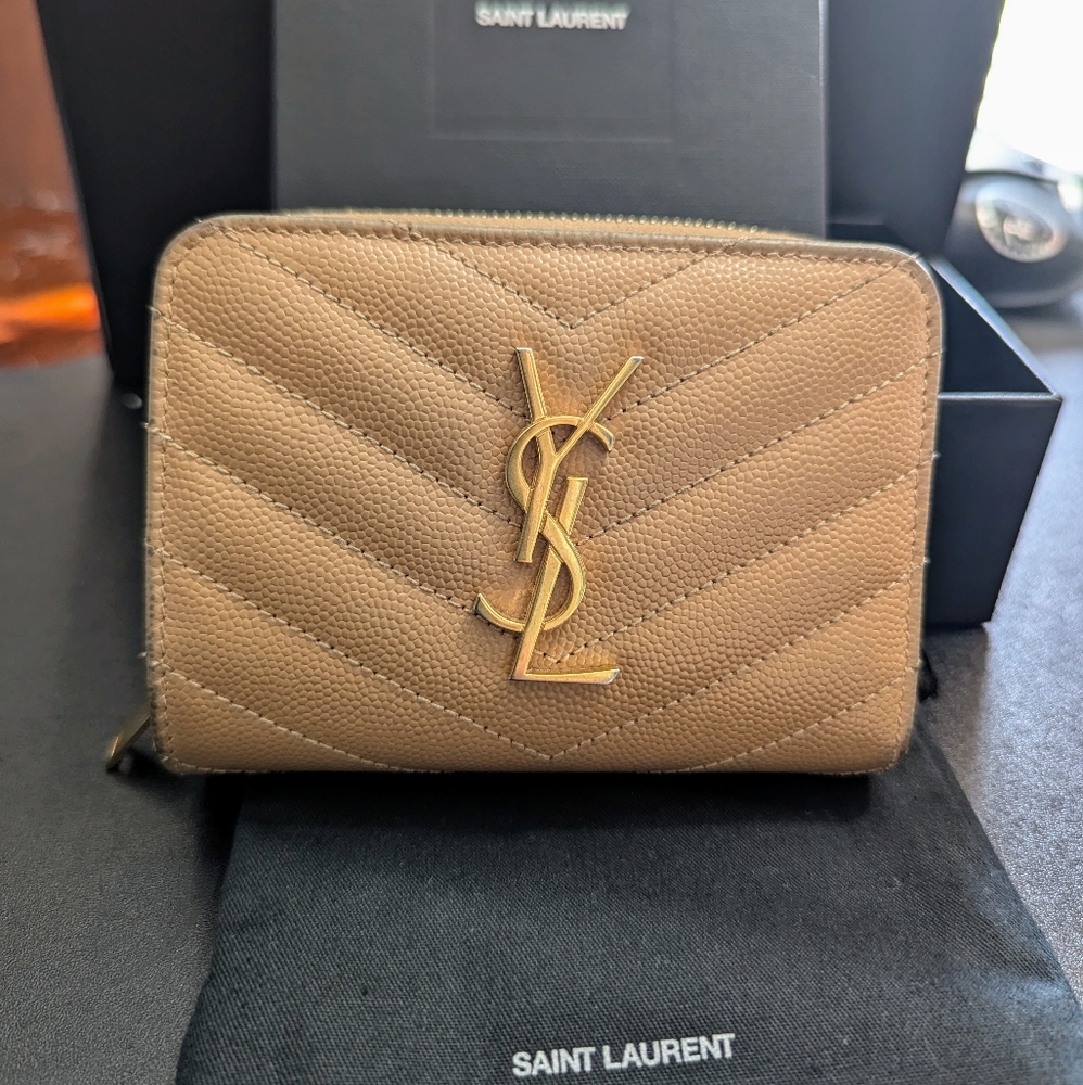 YSL Yves Saint Laurent Monogram Matelasse Chevron Wallet